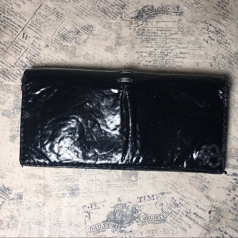 49 Square Miles Patent Leather Wallet Italian Leather Organizer Checkbook Clutch